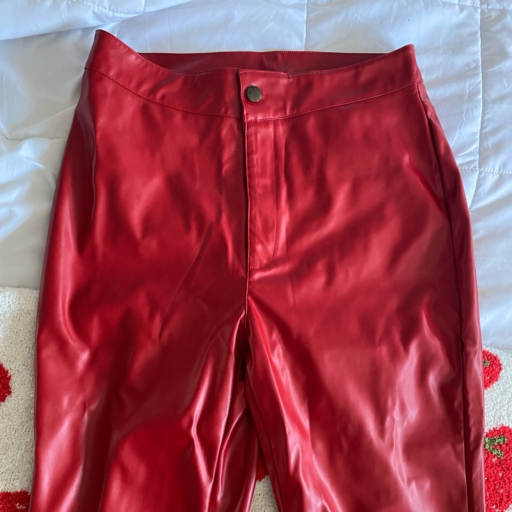 Red Faux Leather Pant